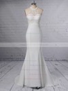 Trumpet/Mermaid Scoop Neck Chiffon Tulle Sweep Train Embroidered Wedding Dresses #PDS00023408