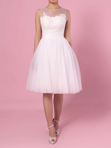 A-line Scoop Neck Tulle Knee-length Appliques Lace Wedding Dresses #PDS00023419