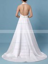 Ball Gown Halter Satin Sweep Train Ruffles Wedding Dresses #PDS00023424