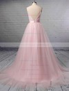A-line V-neck Tulle Sweep Train Sashes / Ribbons Wedding Dresses #PDS00023430