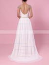 A-line V-neck Chiffon Sweep Train Beading Wedding Dresses #PDS00023441