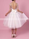 Princess Scoop Neck Tulle Tea-length Bow Wedding Dresses #PDS00023451