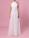 A-line Scoop Neck Tulle Floor-length Wedding Dresses #PDS00023455