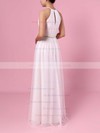 A-line Scoop Neck Tulle Floor-length Wedding Dresses #PDS00023455