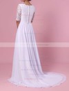 A-line Scoop Neck Lace Chiffon Sweep Train Sashes / Ribbons Wedding Dresses #PDS00023464