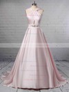 Ball Gown Halter Satin Sweep Train Beading Wedding Dresses #PDS00023465