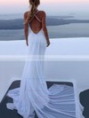Lace Sequined Trumpet/Mermaid V-neck Watteau Train Appliques Lace Wedding Dresses #PDS00023467