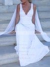 Lace Chiffon A-line V-neck Sweep Train Appliques Lace Wedding Dresses #PDS00023469