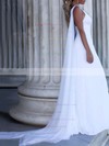 Lace Chiffon A-line V-neck Sweep Train Appliques Lace Wedding Dresses #PDS00023469