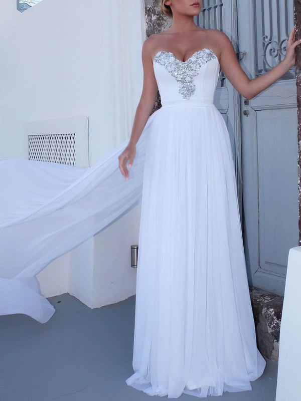 Chiffon A-line Sweetheart Watteau Train Beading Wedding Dresses #PDS00023474