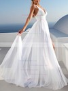 Chiffon A-line V-neck Sweep Train Appliques Lace Wedding Dresses #PDS00023475