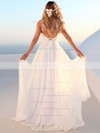 Lace A-line V-neck Sweep Train Appliques Lace Wedding Dresses #PDS00023478
