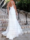 Lace A-line V-neck Sweep Train Appliques Lace Wedding Dresses #PDS00023478