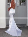 Satin Trumpet/Mermaid V-neck Sweep Train Ruffles Wedding Dresses #PDS00023481