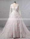 Ball Gown V-neck Sweep Train Tulle Appliques Lace Wedding Dresses #PDS00023379