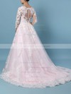 Ball Gown V-neck Sweep Train Tulle Appliques Lace Wedding Dresses #PDS00023379