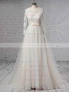 Princess Scoop Neck Sweep Train Tulle Appliques Lace Wedding Dresses #PDS00023382