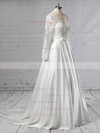 Ball Gown V-neck Sweep Train Satin Tulle Appliques Lace Wedding Dresses #PDS00023383