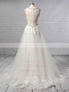 Princess V-neck Sweep Train Tulle Beading Wedding Dresses #PDS00023386