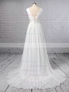 A-line V-neck Sweep Train Chiffon Beading Wedding Dresses #PDS00023396