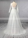 A-line Scoop Neck Sweep Train Lace Tulle Appliques Lace Wedding Dresses #PDS00023402