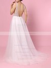 Princess V-neck Sweep Train Tulle Beading Wedding Dresses #PDS00023406