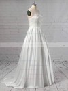 Princess Scoop Neck Sweep Train Satin Tulle Appliques Lace Wedding Dresses #PDS00023420