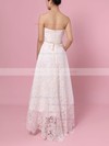 A-line Strapless Asymmetrical Lace Sashes / Ribbons Wedding Dresses #PDS00023425
