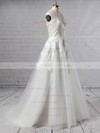 A-line Scoop Neck Sweep Train Tulle Appliques Lace Wedding Dresses #PDS00023431