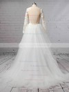 Ball Gown V-neck Sweep Train Organza Tulle Cascading Ruffles Wedding Dresses #PDS00023436