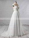 A-line Scoop Neck Sweep Train Chiffon Tulle Lace Wedding Dresses #PDS00023440