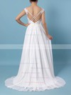 A-line Scoop Neck Sweep Train Chiffon Tulle Lace Wedding Dresses #PDS00023440