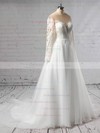 A-line Scoop Neck Sweep Train Organza Tulle Appliques Lace Wedding Dresses #PDS00023444