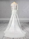 Sheath/Column Off-the-shoulder Sweep Train Lace Satin Appliques Lace Wedding Dresses #PDS00023445