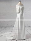 Sheath/Column Off-the-shoulder Sweep Train Lace Satin Appliques Lace Wedding Dresses #PDS00023445