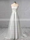 Ball Gown Scalloped Neck Sweep Train Lace Satin Sashes / Ribbons Wedding Dresses #PDS00023446