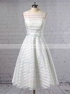 Ball Gown Scoop Neck Tea-length Organza Sashes / Ribbons Wedding Dresses #PDS00023449