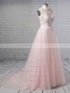 A-line Halter Sweep Train Tulle Appliques Lace Wedding Dresses #PDS00023452