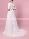 A-line V-neck Sweep Train Lace Chiffon Beading Wedding Dresses #PDS00023463