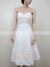 Sweetheart Champagne Lace Sashes/Ribbons Tea-length Wedding Dresses #PDS00020467