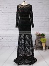 Trumpet/Mermaid Scalloped Neck Long Sleeve Black Lace Prom Dresses #PDS02015408