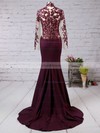 Trumpet/Mermaid High Neck Sweep Train Chiffon Tulle Appliques Lace Prom dresses #PDS02016267