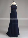Trumpet/Mermaid Backless Scoop Neck Jersey Crystal Detailing Dark Navy Prom Dress #PDS02016327