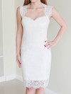 Fashion White Lace with Buttons Knee-length Sheath/Column Wedding Dress #PDS00020468