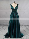 A-line V-neck Floor-length Ruffles Satin Prom Dresses #PDS02018723