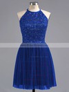 Scoop Neck Tulle Beading Spaghetti Straps Elegant Purple Short/Mini Prom Dress #PDS02019702