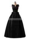 Modest Princess Scoop Neck Red Satin Floor-length Prom Dresses #PDS020102746