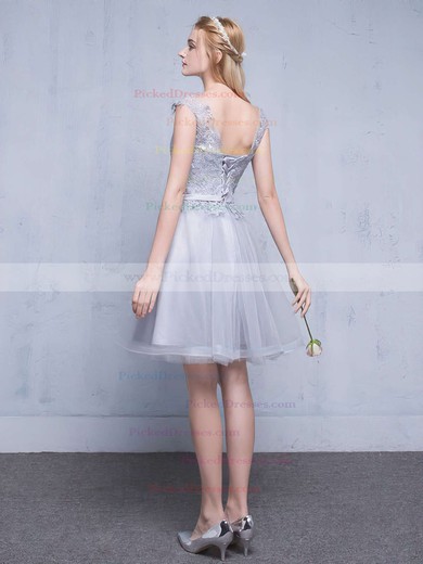 A-line Scoop Neck Tulle Appliques Lace Short/Mini Sweet Prom Dress #PDS020102753