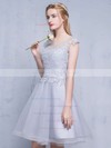 A-line Scoop Neck Tulle Short/Mini Appliques Lace Pretty Short Prom Dresses #PDS020102753