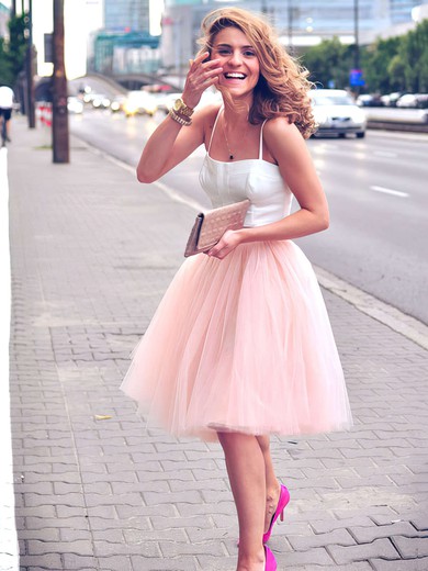 Two Piece A-line Sweetheart Tulle Ruffles Knee-length Popular Prom Dress #PDS020102755